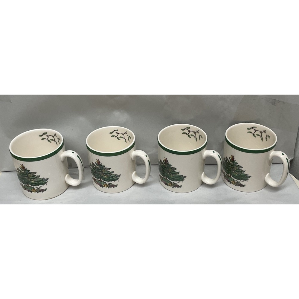 Spode Christmas Tree Coffee Mugs Set of 4 VTG Holiday Made in England